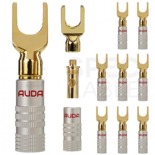 AUDA Prestige Wtyk głośnikowy typu WIDEŁKI skręcany pozłacany czerwony