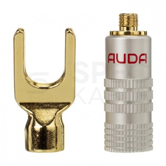 AUDA Prestige Wtyk głośnikowy typu WIDEŁKI skręcany pozłacany czerwony