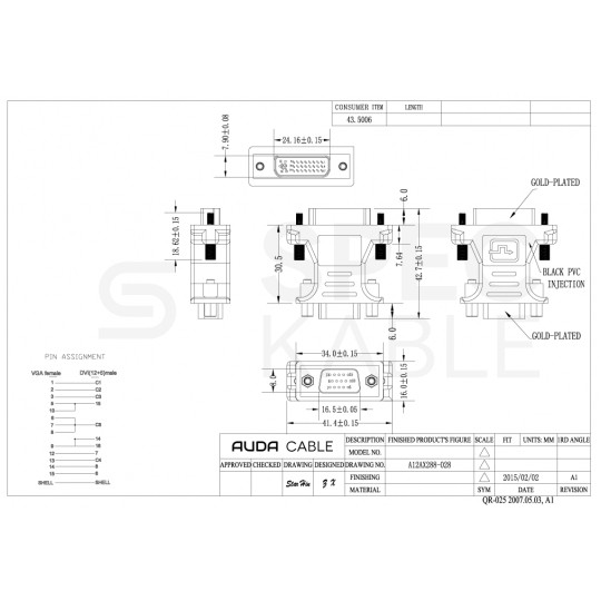 AUDA Przejście Adapter DVI / SVGA (wtyk DVI-I 24+5-pin / gniazdo D-Sub 15-pin)