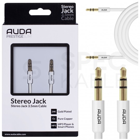 AUDA Slim Kabel Audio AUX mini Jack 3,5mm Stereo (wtyk / wtyk) Biały 1,5m