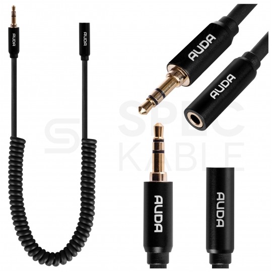 AUDA Slim Przedłużacz spiralny Audio AUX mini Jack 3,5mm Stereo (wtyk / gniazdo) 1,5m