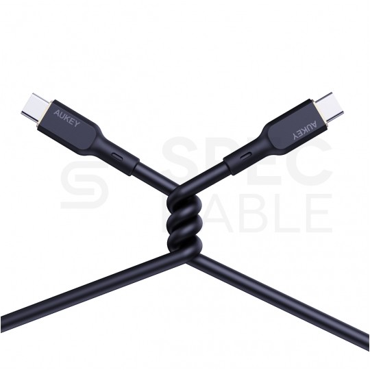 AUKEY Kabel USB 2.0 typ-C (wtyk / wtyk) Quick Charge 2.0 Power Delivery (5A 100W) silikon czarny 1,8 m