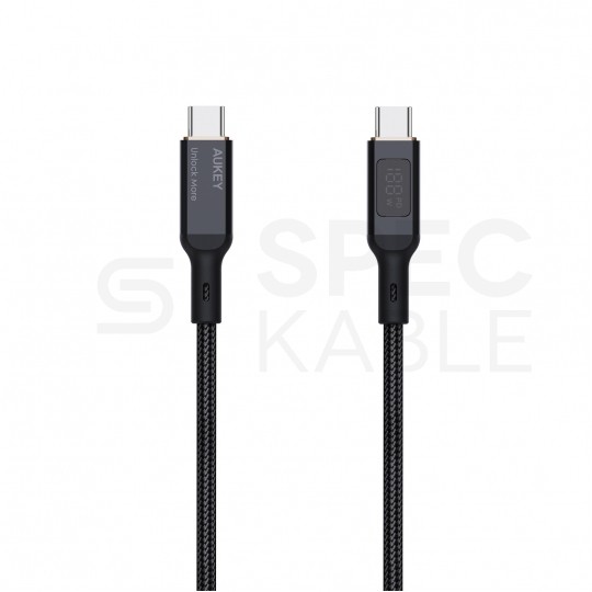 AUKEY Kabel USB 2.0 typ-C (wtyk / wtyk) Quick Charge 2.0 Power Delivery (5A 100W) wyświetlacz LED czarny 1,8 m