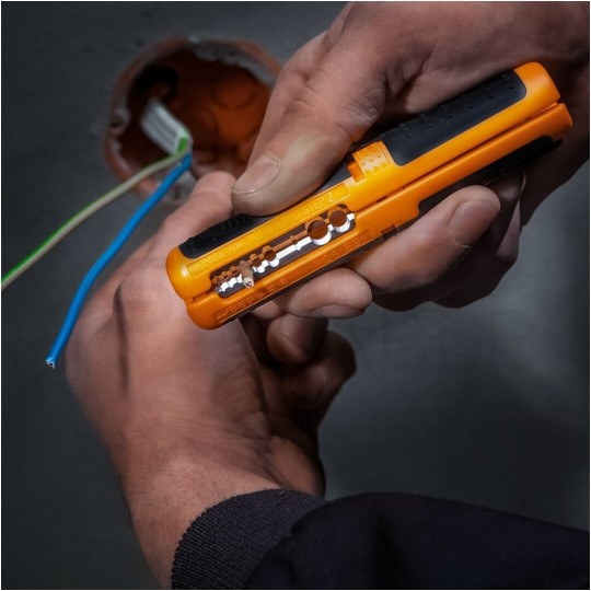 Automatyczny ściągacz izolacji uniwersalny 0,5-6mm2 + 8-13mm2 do kabli okrągłych i płaskich (YDYp, YDY, YKY, LGY) czołowy 180mm NEO 01-524