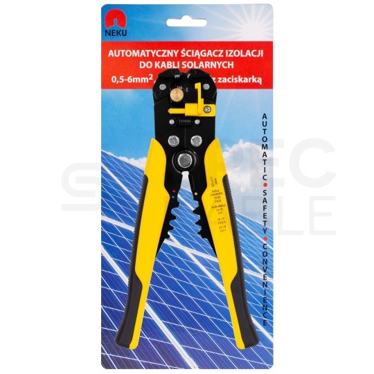 Automatyczny ściągacz izolacji uniwersalny 0,5-6mm2 do kabli okrągłych i płaskich (YDYp, YDY, YKY, LGY) oraz solarnych PV czołowy 205mm NEKU