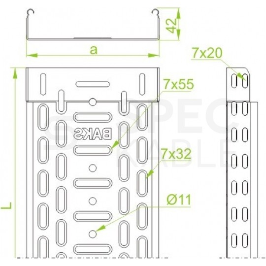 BAKS Korytko kablowe KGR200H42/2 0,5mm 2m perforowane 200x42x2000mm do prowadzenia tras kablowych