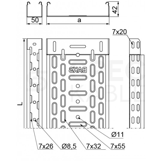 BAKS Korytko kablowe KGR200H42/3 0,5mm 3m perforowane 200x42x3000mm do prowadzenia tras kablowych