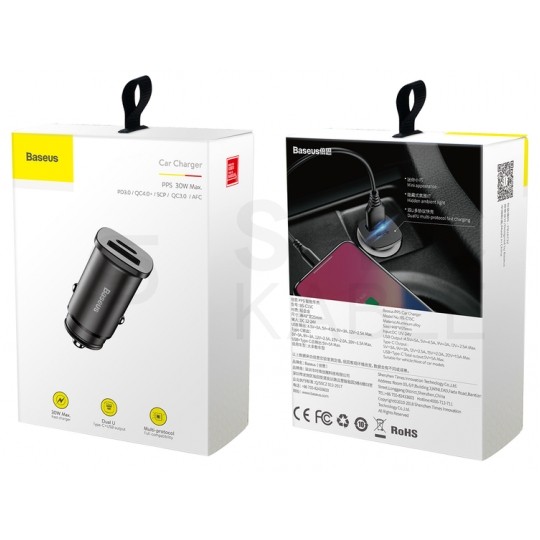BASEUS Ładowarka samochodowa USB Quick Charge 4.0 + USB typ-C Power Delivery 3.0 (30W)