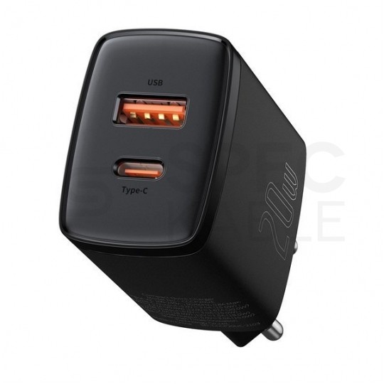 BASEUS Ładowarka sieciowa 1x USB typ-C Quick Charge 3.0 + 1x USB typ-C Power Delivery 3.0 [20W]
