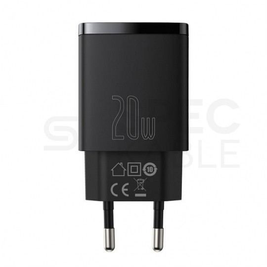 BASEUS Ładowarka sieciowa 1x USB typ-C Quick Charge 3.0 + 1x USB typ-C Power Delivery 3.0 [20W]