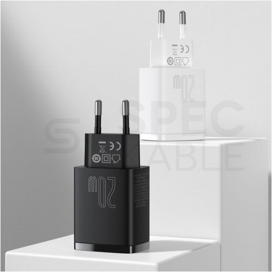 BASEUS Ładowarka sieciowa 1x USB typ-C Quick Charge 3.0 + 1x USB typ-C Power Delivery 3.0 [20W]