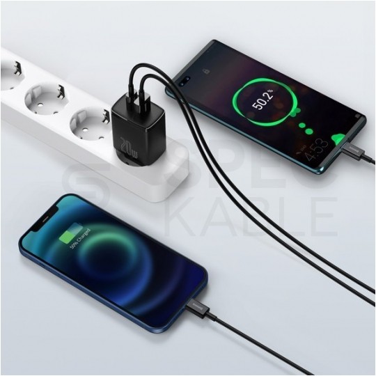 BASEUS Ładowarka sieciowa 1x USB typ-C Quick Charge 3.0 + 1x USB typ-C Power Delivery 3.0 [20W]