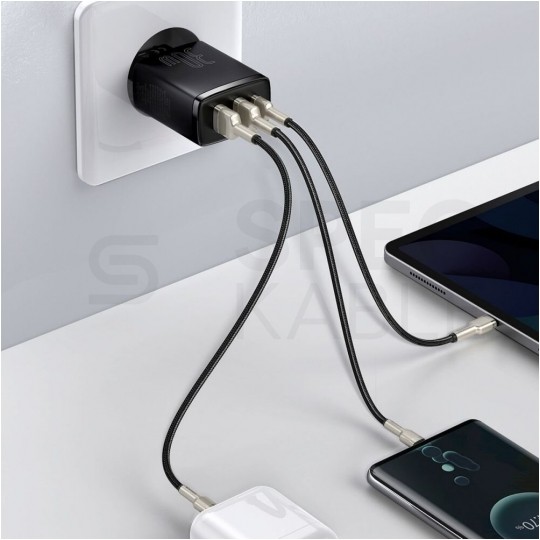 BASEUS Ładowarka sieciowa 2x USB (1x5V / 3A, 1x9V / 2A) Quick Charge 3.0, 1x USB-C PD 3.0 iQ Smart Charging 30W