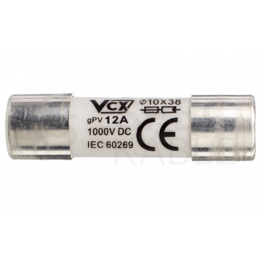 Bezpiecznik rurkowy Wkładka topikowa solarna gPV 12A 10x38mm (1000V DC) VCX