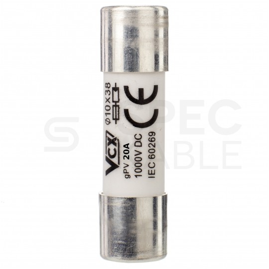Bezpiecznik rurkowy Wkładka topikowa solarna gPV 20A 10x38mm (1000V DC) VCX