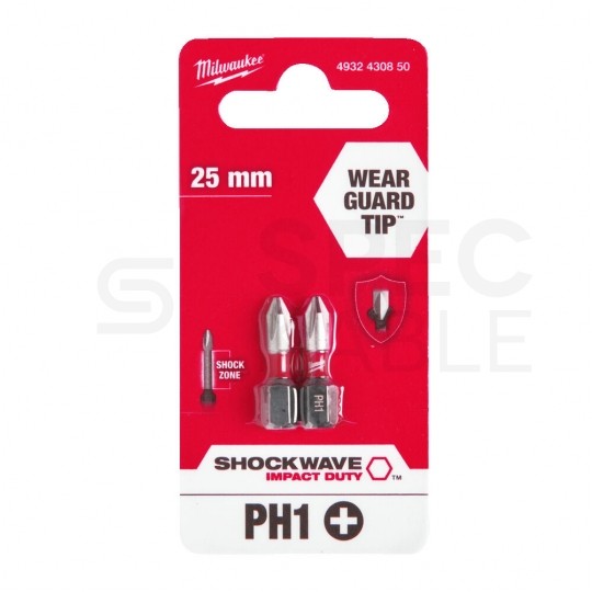 Bity udarowe do wkrętarki PH1 25mm 1/4" HEX Shockwave MILWAUKEE 2szt