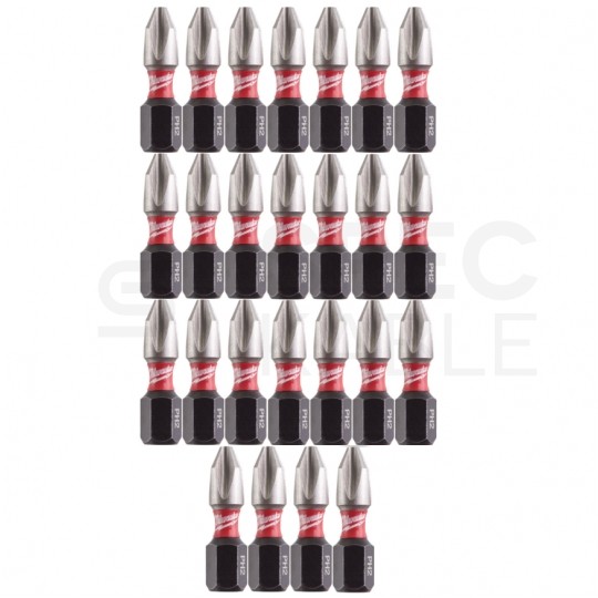 Bity udarowe do wkrętarki PH2 25mm 1/4" HEX Shockwave MILWAUKEE 25szt