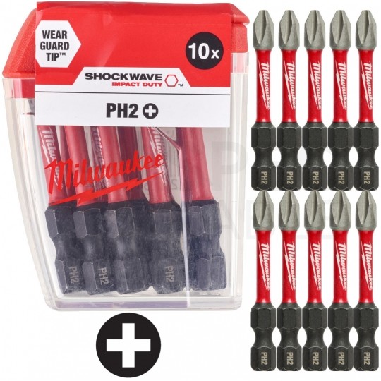 Bity udarowe do wkrętarki PH2 50mm 1/4" HEX Shockwave MILWAUKEE 10szt