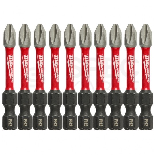 Bity udarowe do wkrętarki PH2 50mm 1/4" HEX Shockwave MILWAUKEE 10szt