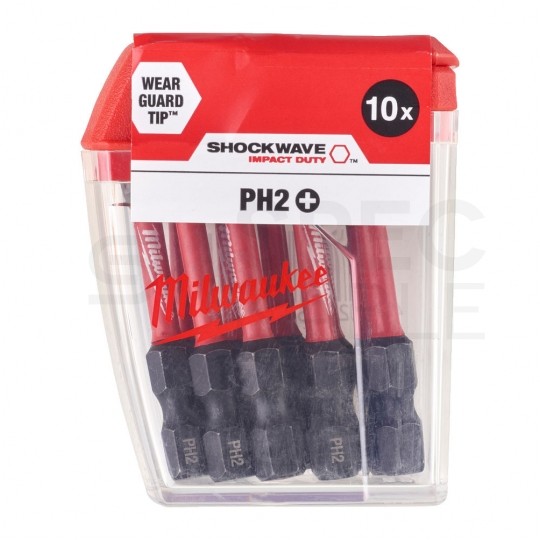 Bity udarowe do wkrętarki PH2 50mm 1/4" HEX Shockwave MILWAUKEE 10szt