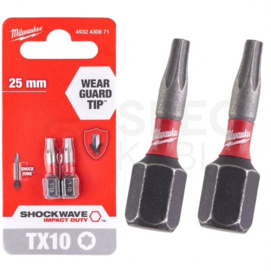 Bity udarowe do wkrętarki TORX TX10 25mm 1/4" HEX Shockwave MILWAUKEE 2szt