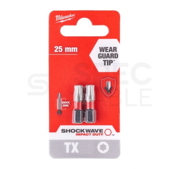 Bity udarowe do wkrętarki TORX TX25 25mm 1/4" HEX Shockwave MILWAUKEE 2szt