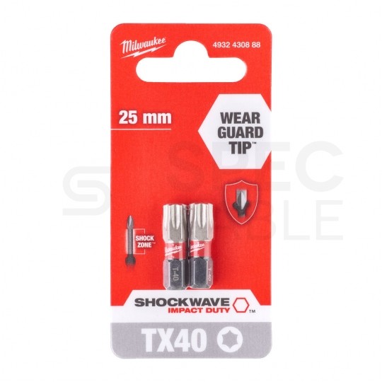 Bity udarowe do wkrętarki TORX TX40 25mm 1/4" HEX Shockwave MILWAUKEE 2szt