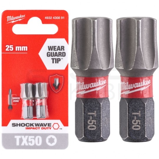 Bity udarowe do wkrętarki TORX TX50 25mm 1/4" SHOCKWAVE 2szt MILWAUKEE