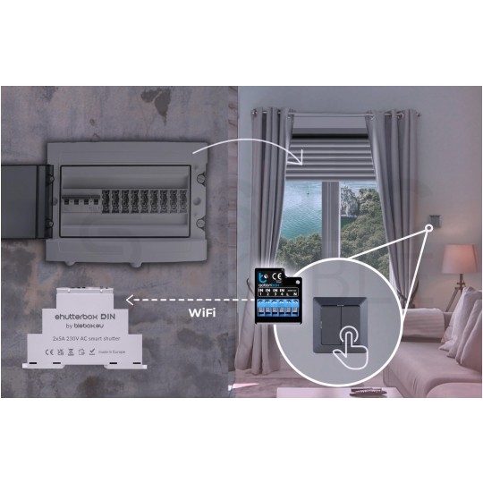 BleBox ShutterBox DIN Inteligentny sterownik rolet Wi-Fi na szynę DIN / TH35 230V SMARTHOME