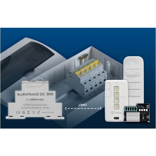 BleBox switchBox DIN Inteligentny przełącznik 2-kanałowy Wi-Fi na szynę DIN / TH35 12-24V SMARTHOME