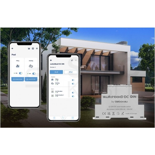 BleBox switchBox DIN Inteligentny przełącznik 2-kanałowy Wi-Fi na szynę DIN / TH35 12-24V SMARTHOME