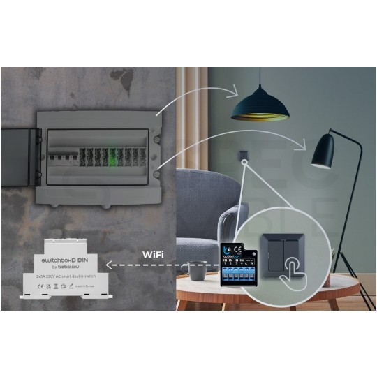 BleBox switchBoxD DIN Inteligentny przełącznik 2-kanałowy Wi-Fi na szynę DIN / TH35 230V SMARTHOME