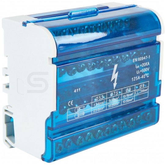 Blok rozdzielczy modułowy Listwa łączeniowa 4x11 125A na szynę DIN TH35 4x (2x 35mm2 + 2x 25mm2 + 5x 6mm2) VCX