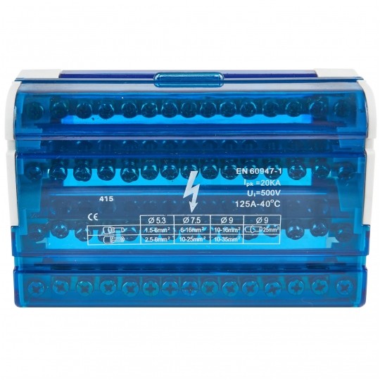 Blok rozdzielczy modułowy Listwa łączeniowa 4x15 125A na szynę DIN TH35 4x (2x 35mm2 + 2x 25mm2 + 12x 6mm2) VCX