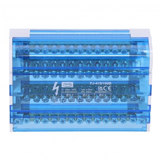 Blok rozdzielczy modułowy Listwa łączeniowa 4x18 100A na szynę DIN TH35 4x (2x 10-25mm2 + 6x 1,5-4mm2 + 7x 2,5-6mm2) FJ-415/100B HEDO
