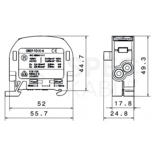 Blok rozdzielczy odgałęźny Al/Cu (max. 25mm2) na szynę TH35 czarny SCB 25 SIMBLOCK SIMET