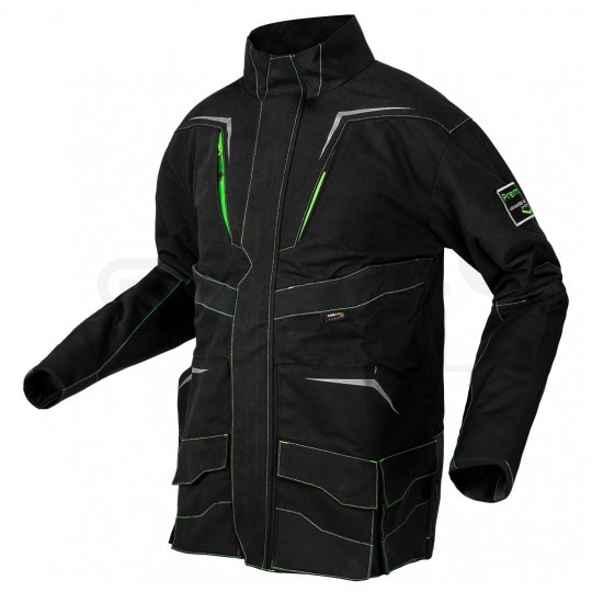 Bluza, kurtka robocza wzmocnienia na łokciach PREMIUM PRO czarna z neonowo-zielonymi przeszyciami rozmiar M/50 NEO 81-214-M