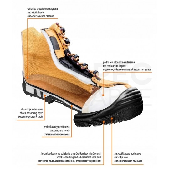 Buty trzewiki robocze bez metalu, wodoodporne S3 SRC rozmiar 43 NEO 82-124