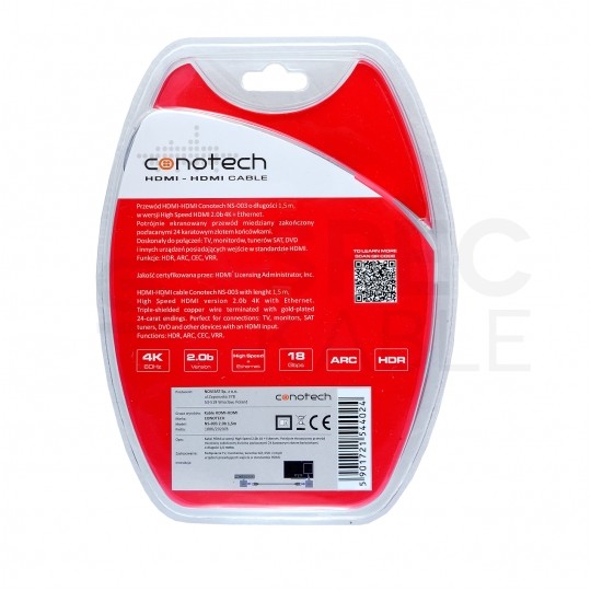CONOTECH Kabel HDMI 2.0b 4K High Speed 4K@60 1,5m