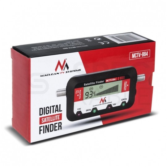 Cyfrowy miernik sygnału satelitarnego SAT-Finder + przewód antenowy F (wtyk / wtyk) 25cm Maclean MCTV-884