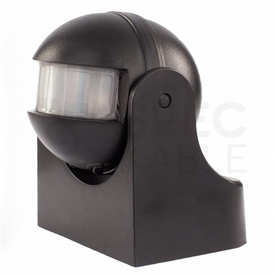 Czujnik ruchu automatyczny PIR, detektor natynkowy okrągły 1200W 230V 180st. IP44 o zasięgu działania do 12m czarny BEMKO