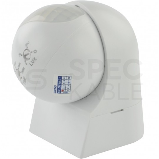 Czujnik ruchu automatyczny PIR, mini detektor natynkowy 800W 230V 180st. IP44 o zasięgu działania do 15m biały ORNO