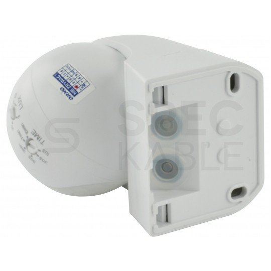 Czujnik ruchu automatyczny PIR, mini detektor natynkowy 800W 230V 180st. IP44 o zasięgu działania do 15m biały ORNO