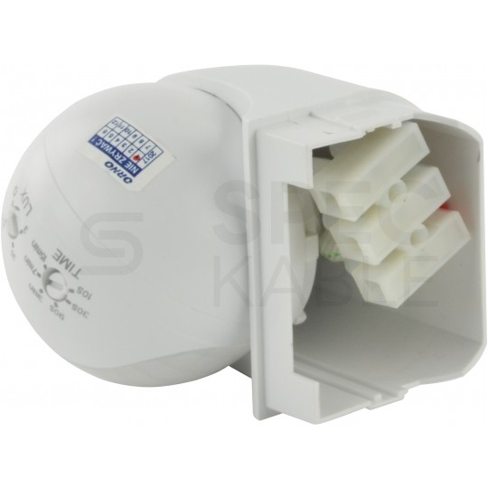 Czujnik ruchu automatyczny PIR, mini detektor natynkowy 800W 230V 180st. IP44 o zasięgu działania do 15m biały ORNO