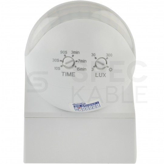 Czujnik ruchu automatyczny PIR, mini detektor natynkowy 800W 230V 180st. IP44 o zasięgu działania do 15m biały ORNO