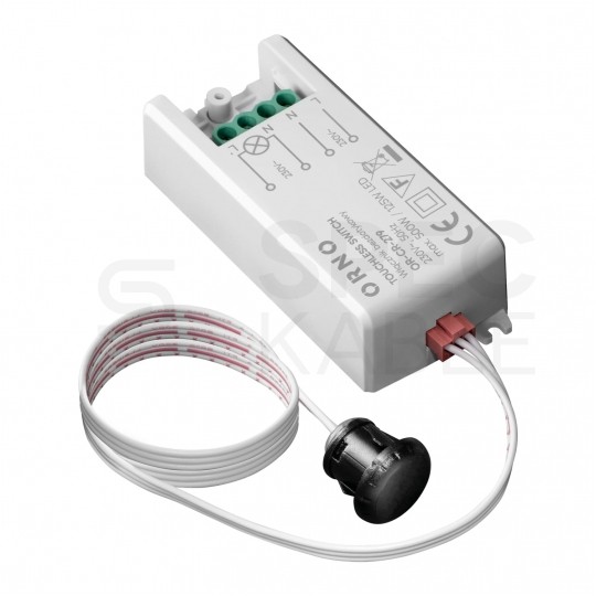 Czujnik zbliżeniowy automatyczny, włącznik bezdotykowy detektor natynkowy 500W 230V 5A o zasięgu działania 5-6 cm biały ORNO