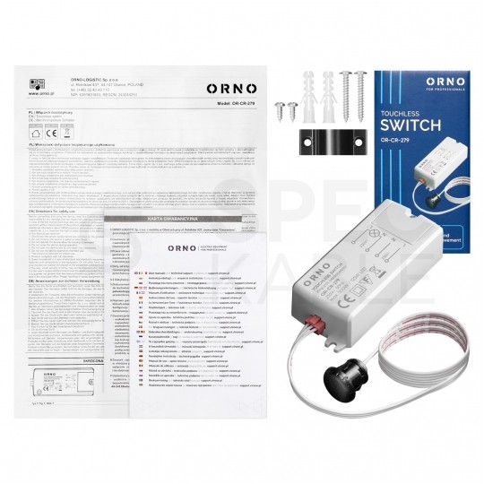 Czujnik zbliżeniowy automatyczny, włącznik bezdotykowy detektor natynkowy 500W 230V 5A o zasięgu działania 5-6 cm biały ORNO