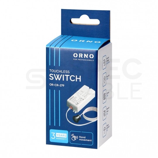 Czujnik zbliżeniowy automatyczny, włącznik bezdotykowy detektor natynkowy 500W 230V 5A o zasięgu działania 5-6 cm biały ORNO