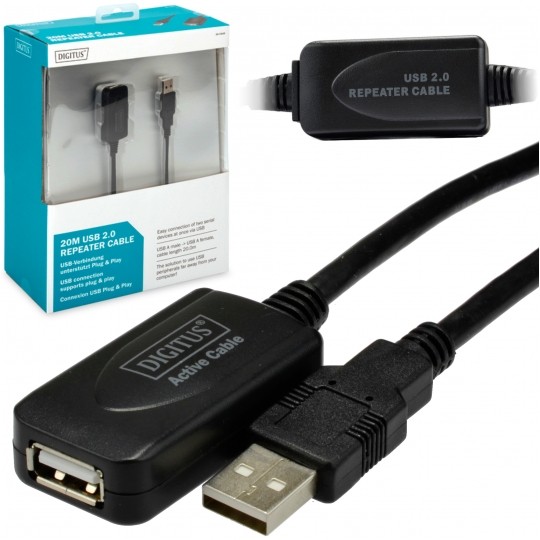 DIGITUS Kabel przedłużacz aktywny USB 2.0 A (wtyk / gniazdo) czarny 20m ze wzmacniaczem