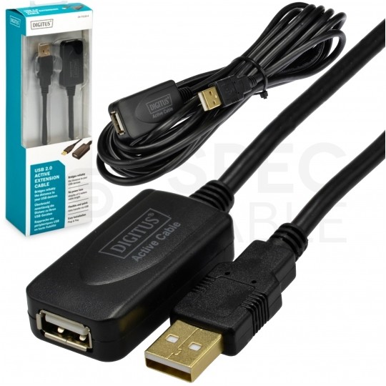 DIGITUS Kabel przedłużacz aktywny USB 2.0 A (wtyk / gniazdo) czarny 5m ze wzmacniaczem